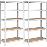 SONGMICS Lagerregal, 2er Set, Schwerlastregal, Kellerregal, 180 x 90 x 40 cm, bis 875 kg belastbar, 5 verstellbare Ablagen, Regal aus Metall, Steckregal, Werkstattregal, Keller, Silber GLR80SV