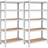 SONGMICS Lagerregal, 2er Set, Schwerlastregal, Kellerregal, 180 x 90 x 40 cm, bis 875 kg belastbar, 5 verstellbare Ablagen, Regal aus Metall, Steckregal, Werkstattregal, Keller, Silber GLR80SV