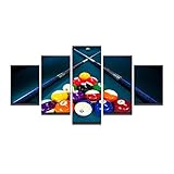 JulCpkian Vlies Leinwandbild 5 Teilig Fotoprints auf Leinwand Snooker-Tisch Dribbling Billard Moderne Dekoration fü r Wohnzimmer-H