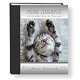 Zeugnismappe personalisiert Relax Cat A4 ca. 31x24 cm, grau, Zeugnisbuch Katze, Urkundenmappe Einschulung, Schulanfang