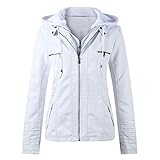 Damen Outdoorjacke Kunstleder Motorrad Jacke Frauen Winter Lederjacke Revers Bikerjacke Lederimitat Kurzmantel Einfarbig Weiche Vintage Schlanke Kunstleder Bolero Wasserdicht Winddicht Lederb