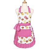 Yastouay Pink Schleife Schürze, Baumwolle Kochschürze mit Tasche, Kuchen Muster Damen Backenschürze mit Verstellbarem Band, Waschbar Küche Erwachsene Schü