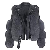 WSPDSD Echtpelzmantel Weste Winterjacke Damen Natur Fuchspelz Echtes Leder Oberbekleidung Abnehmbare Streetwear Lokomotive - grauer Mantel,5X-Große Oberweite 120