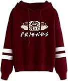 EMLAI Damen Kapuzenpullover Friends Logo Central Perk Druck TV Series Hoodie mit Fleece Winter Casual (M, 0 Weinrot-3)