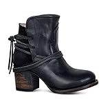Mooke Steampunk Damen Stiefeletten Mit Klobigen Absätzen - Mittelalterliche Retro Cosplay Kriegerin Im Britischen Stil Pu-Leder Schnürschuhe Mit Runder Zehenpartie,Schwarz,42