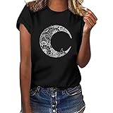 YANGQI Damen Oberteile Elegant Rüschenärmel V-Ausschnitt Funny Muster Runde Saum Klassisch Streetwear Sommer Polyester Baumwolle Atmungsaktiv Top Ob