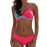 CheChury Damen Bademode Push Up Bikini Set Zweiteilige Badeanzug Strandkleidung Crossover Neckholder Triangel Oberteil Bikinihose Sexy Halter,Rosa,L