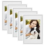 Yastouay Bilderrahmen 20x30 cm, 5er Set MDF Kunststoff Fotorahmen Weiß mit Haken bruchsicherem Acrylglas, Wohnzimmer zum Stellen und Hängen Modern Dekorahmen für Mehrere Bilder F