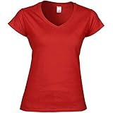 Gildan Damen Kurzarm T-Shirt mit V-Ausschnitt (M) (Rot)