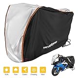 Motorrad Abdeckplane Outdoor NEVERLAND 210D Oxford Stoff Motorradgarage Abdeckplane Roller Cover Winterfest Wasserdicht Streifen verbessertes Schlossloch 220x95x110 Schwarz & Silb