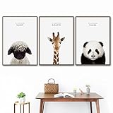 Schaf Giraffe Panda Poster Drucke Kinderzimmer Leinwand Wandkunst Minimalistische Wandmalerei Babyzimmer Wandkunst Bilder Kinderzimmer Dekor 30×40cm×3 R