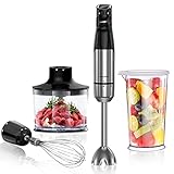 NIXIUKOL Stabmixer Set 1000W Edelstahl Pürierstab, 4-in-1 Mixer mit stufenloser Geschwindigkeitsregelung, 800ml Messbecher, Schneebesen, 500ml Zerkleinerer, BPA-frei Silber und Schw