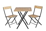 Holz Balkonset Klappbar Bistroset mit 2x Klappstuhl und 1x Klapptisch 60x60 cm - 3-teilig Geschmückt Balkonmöbel Terassen Set für Kleiner Balkon Balcony Gartenmöbel S