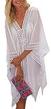FreestyleMo FSMO Damen Strandponcho Sommer Elegant Spitzen Tunika Bikini Cover Up Boho Strandkleid (Einheitsgröße, Weiß)