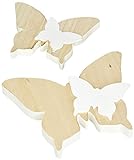 HEITMANN DECO 2 Schmetterlinge aus Holz mit kleinen Schmetterlingen - Dekofiguren als Oster- und Frühlingsdeko - Natur, Weiß