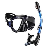 Dorlle Schnorchelset Schnorcheln Set mit Schnorchel und Taucherbrille，wasserdichte Tauchmaske Anti-Fog Anti-Leck aus Gehärtetem Glas，mit 3-Kanal Premium Dry Schnorchel für Erwachsene ，Schwarz/b