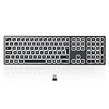 Seenda Kabellose Tastatur mit Hintergrundbeleuchtung, schlankes Design, volle Größe, 2.4 G, USB, kabellose Tastatur, wiederaufladbar, beleuchtet, QWERTY UK-Layout für Home Office, PC, Desktop, Laptop
