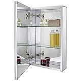Fundin Aluminium-Badezimmer-Spiegelschrank für Unterputz- oder Aufputzmontage, mit rahmenloser, doppelseitiger Spiegeltür, 38.1 x 61