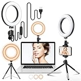 VOCUTE Selfie Ringlicht mit Handyhalter/Stativ/Clip, 3 Lichtfarben, 360° Drehbar, 6.3' Dimmbare Ringleuchte Laptop Handy Webcam Videokonferenz Licht für Video, Fernarbeit, Vlogging, Live Streaming