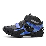 YRXWAN Professionelle Motorrad Kurze Knöchelstiefel Street Motorrad Reiten Mikrofaser Lederschuhe Off Road Motorrad Kurzstiefel Moto Sport Schutzausrüstung,Blau,42