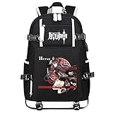 BINGLI Genshin Impact Hutao Anime Rucksack Schule Bookbag Laptop Studententasche 3D Gedruckte Oxford wasserdichte HüLle Mit USB-Aufladung Reise-Outdoor-T