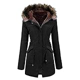 SNKSDGM Lange Kapuzenjacke Damen Pelzfutter Mantel Winter Warme Dicke Lange Jacke Mit Kapuze Mantel Mantel Overcoat Strickjacken Windbreaker Outdoorjacke Cardigan üBergangsjack