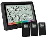 infactory Wetterstation 3 Sensoren: Funk-Wetterstation mit 3 Funksensoren für innen/außen, LCD-Display (Wetterstation mit Aussenfühler)