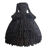 Damen Mittelalter Kleid 50s Gothic Kleidung Damen Lange Ärmel Rundhals A-Line Kleider Karneval Festkleid Bodenlanges Partykleid Festkleid Steampunk Kleidung Maxirock Cosplay Kostü