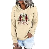 MOKBAY Damen Pullover Weihnachten Langarm Sweatshirt Mit Streifen Casual Shirt Langarm Oberteile Damenmode Freizeit Weihnachtsfeier Bedrucktes Langarm-Kapuzenpullover-Ob