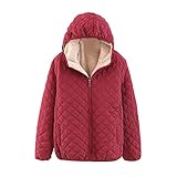 SNKSDGM Winterjacke Damenmode Winterparka Wollmantel Casual O-Neck Kapuze Einfarbig Langarm Loser Baumwollmantel Winterparka Übergangsjacke Fleecejacke Winterp