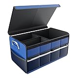 SAVON Kofferraumtaschen Organizer mit Deckel, Kofferraum Organizer Blau 68L, Faltbare Aufbewahrungsbox fürs Auto, Reisen im Freien, Camping, Eink