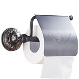 CASEWIND Toilettenpapierhalter Schwarz, Antik Klorollenhalter, Bronze WC Papierhalterung mit Deckel Vintage Messing Wandmontag