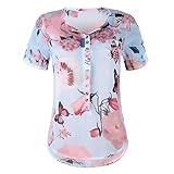 TWIFER Chiffon T Shirt Damen Sommer Kurzarm Lose Button Gedruckted Tops Bluse T