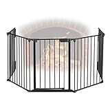 Relaxdays Kaminschutzgitter 5 Elemente, Kamingitter Kinderschutz, Stahl, mit Tür, Kamin Absperrgitter, H: 75 cm, schw