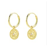Diiya Ohrringe Silber 925 925 Silber Ohrringe Für Frauen Creolen Blumengeprägte Geschnitzte Münze Anhänger Ohrringe Weiblich Gold G