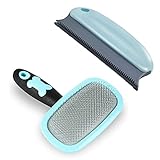 simpletome 411 Pins Hundebürste Katzenbürste Kurz bis Langhaar Geeignet Sanfte Katzenbürste Zupfbürste Kurzhaar bis Langhaar mit Haarentferner Anti-Slip Drehbarer Gummigriff (Groß, Blau)