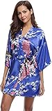 Seide Satin Hochzeit Braut Brautjungfer Robe Floral Bademantel Kurze Kimono Robe Nachtrobe Bademantel Mode Morgenmantel Für Frauen -royal blue-3-M