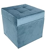 postergaleria Sitzhocker mit Stauraum, gesteppt, aus weichem Veloursstoff, Fußstütze 45x45 cm (Azurblau)