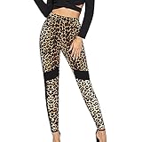 Lazzboy Jogginghose Damen Sporthose Frauen Hosen Hohe Taille Yoga Leopard Print Laufsporthosen Freizeithose Yogahose Trainingshose High Waist Slim Fit Lange Hose Sweathose Sweatpant (Braun,L)