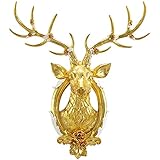 Skulpturen Hirschkopf-Wand-Dekor,Golds Dekorative Accessoires Tiere Wandbehang,Sammlerstück Für Moderne Wandkunst,Handgemachte Harz Home Decor Ornament (Color : Gold, Size : 58x67cm)