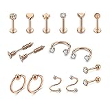 PiercingJak 16er 16G Helix Piercings Tragus Knorpel Cartilage Labret Spiral Barbell Stud Chirurgenstahl Piercing Stercker Septum Ring für Ohr Nase Lippe CZ Punk Schmuck Unisex, Silber/Roseg