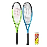 2 x Wilson XL Tennisschläger (Blau & Grün) & 3 Tennisbälle ntage XL Tennisschläger x 2 & 3 Tennisb