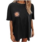 KGLHTYU Basic Kurzarm Streetwear Sommer Damen T-Shirt Print Muster Kurzarm Sport Oberteile Vintage Sweatshirt Lose Damen Rundhals Casual Top T-Shirt Damen Oversized Ob