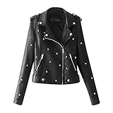 GFGHH Damen Kunstlederjacke Jacke Tailliert Taille Biker Style Motorradjacke Bikerjacke Übergangsjacke Ladies Oberbekleidung Frauen PU Lederjacke Leather Jacket Fashion Retro Winddicht Warm Verdick