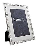 Frametigo Bilderrahmen, versilbert, gehämmert, weiß, anlaufgeschützt, Samtrückseite, Ständer, Hoch- oder Querformat, 15 x 20