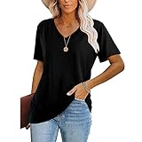 Damen Sommer T-Shirt Atmungsaktiv und bequem Basic Kurzarm Tops Lockere Oberteile Solide Casual V-Ausschnitt Raglan Farbblock Kurzarm Tops Bluse T-Shirt mehrere Farb