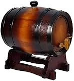 BDRWXZ Bier despensers 3L Wine Spirit Whisky Aufbewahrungsfass mit Wasserhahn Praktische langlebige Vintage Holz Eichenholz Wine Barrel Spender mit Holzständer für Whisky (Farbe: A, Größe: 3L)