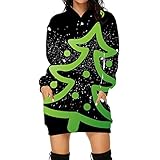 WANGTIANXUE Damen Weihnachtskleid Lange Ärmel Hoodies Pullover mit Weihnachten Druck Kapuzenjacke Taschen Weihnachtspullover Casual Langarmjacke Hochwertige Sweatshirt Hoodie Kleid 2021 N