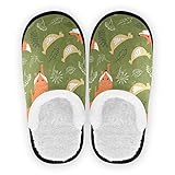 LIFE5LCL Hausschuhe für Damen, Fuchs, Hühner, Blätter, Zaun, Winter, bequem, flauschig, Größe L, für drinnen und draußen, R