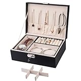 Schmuckkästchen,2 Schicht U-Leder Groß Schmuckkästchen mit Abnehmbares Fach & Sperren,Geschenk für Damen (Schwarz)